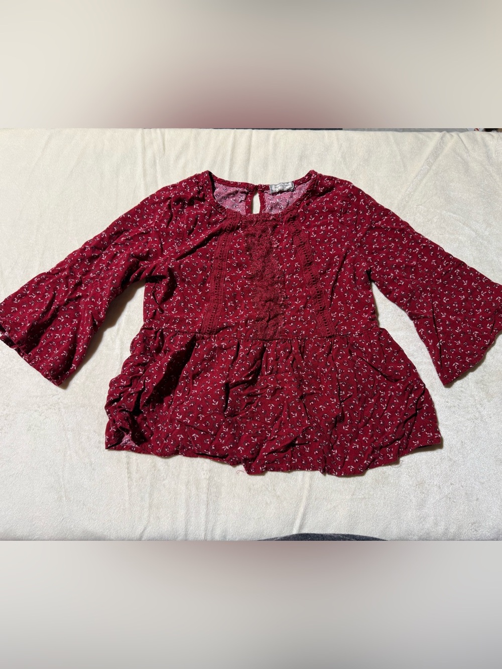 Girls Eyeshadow Maroon Floral Peplum Blouse 4
